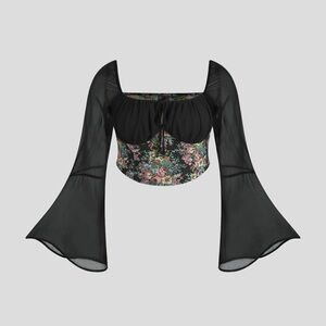Cider Curve Corset Style Tapestry Knit Chiffon Top
